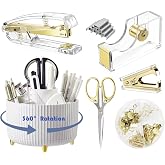 Gawsey Gold Desk Organizers and Accessories with Desk Organizer 360&deg; Rotating Pen Holder and Office Supplies, Cute Stationery Supplies Set