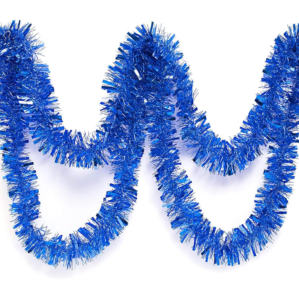 SECALIFE Royal Blue Christmas Chunky Tinsel Garland, 10 Meters Xmas Tinsel for Christmas Tree Decorations