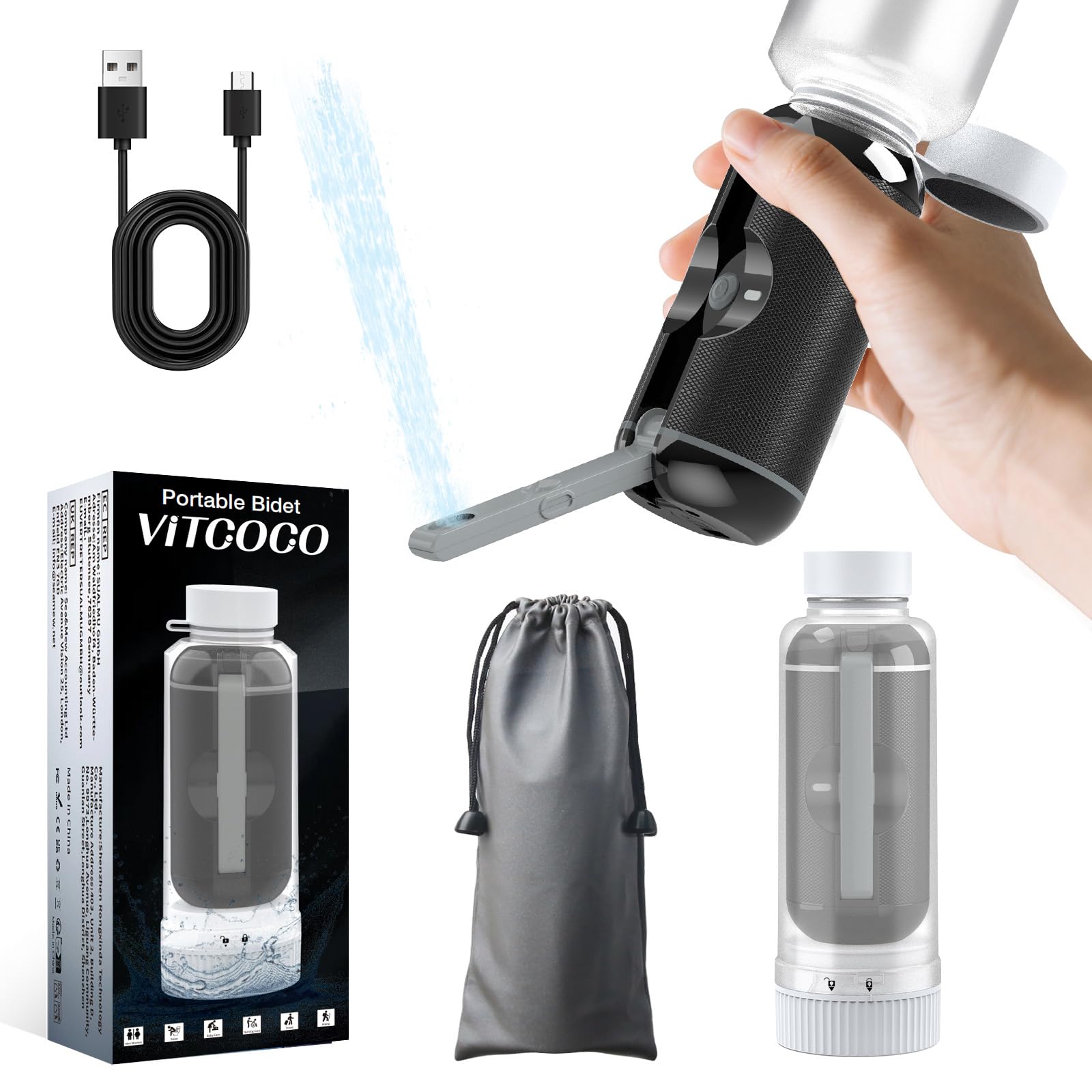 Photo 1 of Portable Bidet for Travel, VITCOCO USB-C Rechargeable Electric Travel Bidet Sprayer, IPX7 Waterproof High Pressure Handheld Bidets for Personal Hygiene Cleaning