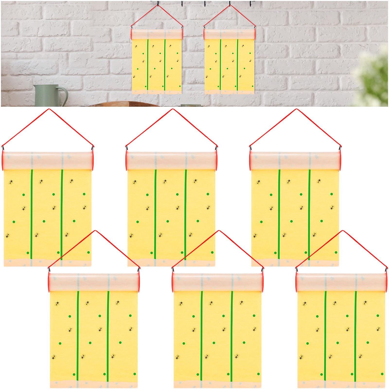 Photo 1 of Kittmip 6 Pcs 30 ft Fly Trap Sticky Fly Traps Fly Glue Trap Rolls Indoors Outdoors Yellow and Green for Kitchen, Yard, Farm, Stables