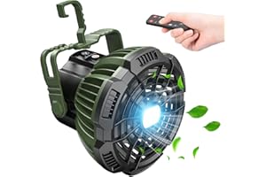 ACKARIDO Camping Fan with LED Lantern, 7800mAh Rechargeable Portable Tent Fan with Remote Control, Power Bank, 180°Head Rotation, Perfect Quiet Battery Operated USB Fan for Picnic, Barbecue, Fishing (Green)