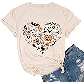 hcihgzr Halloween Shirts for Women Leopard Pumpkin Shirts Cute Fall Short Sleeve Graphic Tee Tops