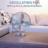 Senelux 12 Inch Chrome Desk Fan 3 Speed Oscillating Quiet Operation view 6
