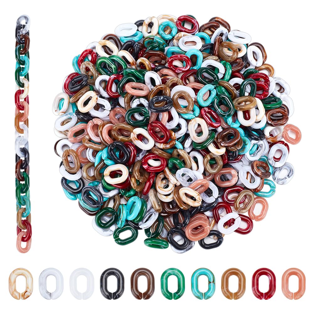 WADORN 400Pcs 10 Colors Acrylic Oval Linking Rings, Marble Style, Jewelry Connector