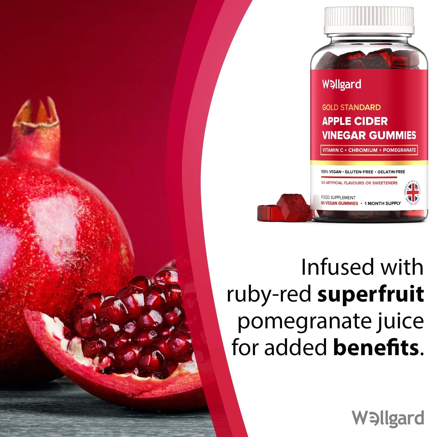 Wellgard Vegan Apple Cider Vinegar Gummies, Gold Standard 1000mg ACV Gummies with Vitamin C, Chromium and Pomegranate - Image 5