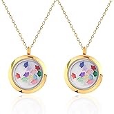 HCTCPALS Set of 2 Memory Locket Pendant Set Round Stainless Steel Memorial Charms with Double-Sided Glass Colorful Star Beads & Photo Frame Floating Necklace for DIY Jewelry Making