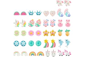 HaiMay 21 Pairs Girl Clip on Earrings for Kids Clips Earrings Princess Toy Earring Play Earring Little Girl Jewelry for Party Favor, All Packed in Clear Boxes