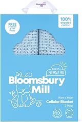 Bloomsbury Mill Cellular Blankets Baby 2 Pack 100% Organic Cotton 75x95cm Blue