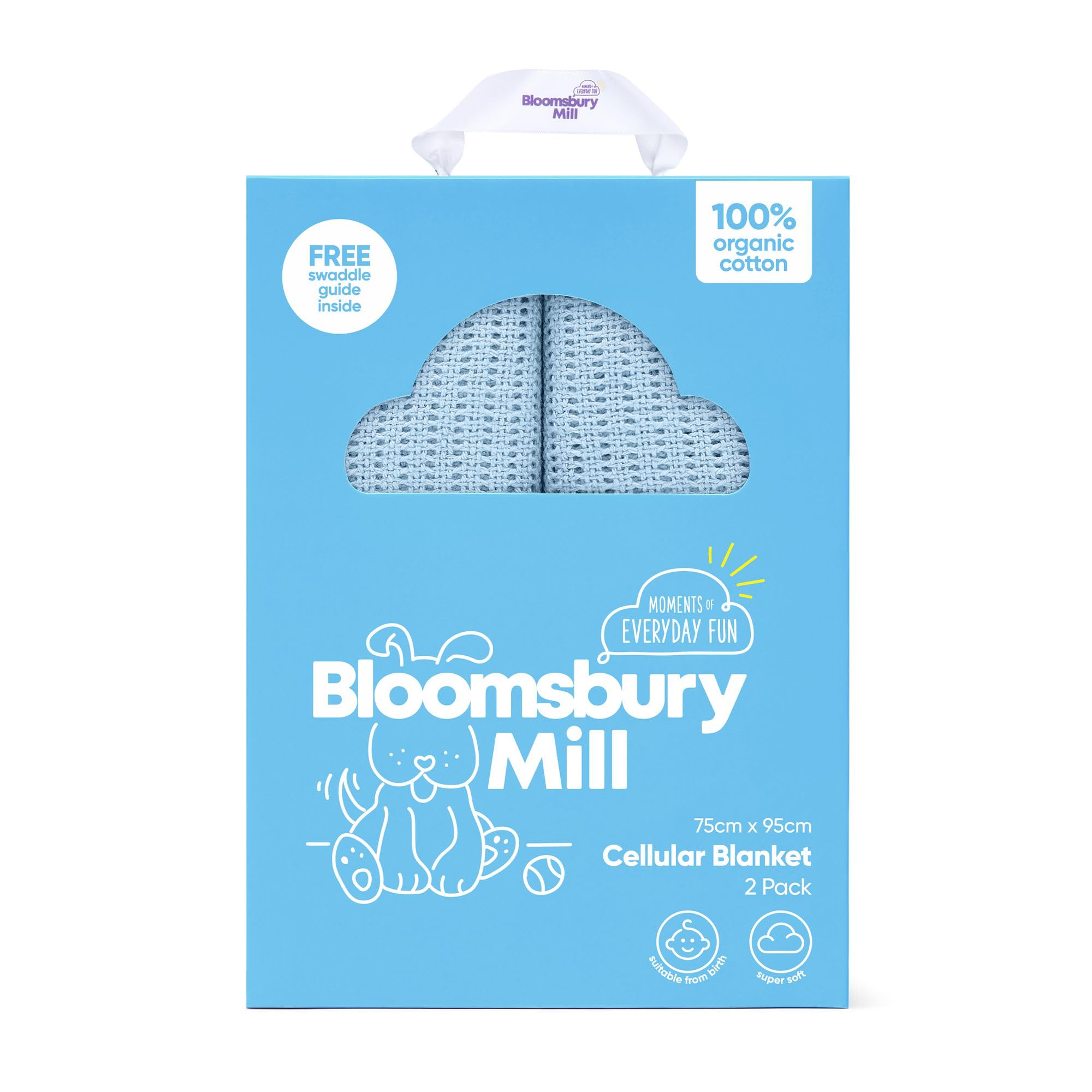 Bloomsbury Mill - Cellular Blankets Baby - Soft 100% Organic Cotton Baby Blanket - Pack of 2 - Essentials For Newborn - Ideal for Cot Bed, Travel, Car Seat, Pram, Moses Basket - Blue 75x95cm
