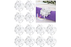 Flower Napkin Ring Buckle, Hollow Out Floral Rhinestone Metal Napkin Rings Holder for Wedding Banquet Christmas Dinner Table 