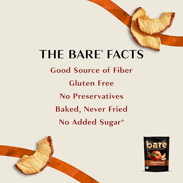 BARE BAKED CRUNCHY APPLE CHIPS, CINNAMON APPLE, GLUTEN FREE, 3.4 OZ BAG