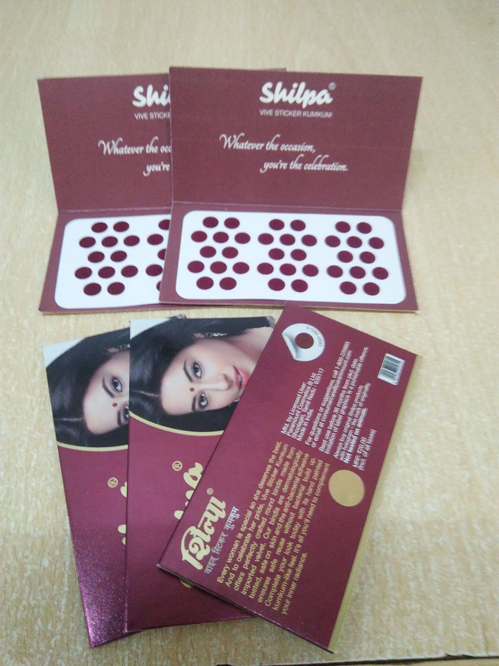 ATCUSA Shilpa Vive Sticker Kumkum - Deep Red Size 5 - Pack of 5