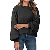 Saodimallsu Womens Oversized Sweaters Casual Lantern Long Sleeve Mock Neck Chunky Knit Loose Fall Pullove Tops