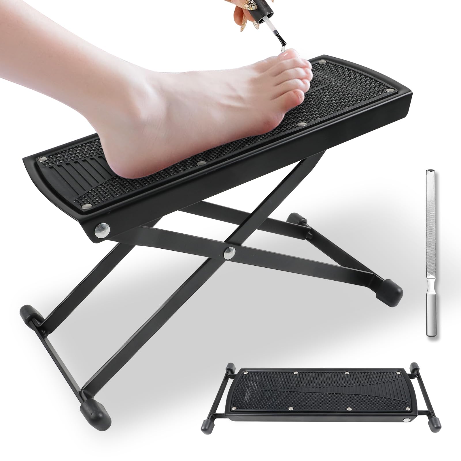 Pedicure Foot Rest, 6 Heights Adjustable Non-Slip Foot Stand for Pedicure, Foldable Pedicure Stool Tool for Easy at Home Pedicures, No More Bending or Stretching
