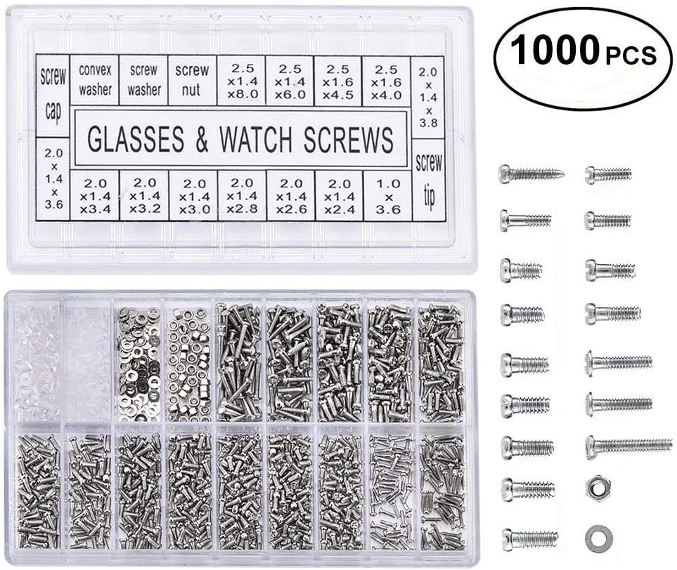 CAMAQUI1000Pcs Eyeglass Repair Kit, Tiny Watch Screws Nut Assortment with Mini Screwdriver