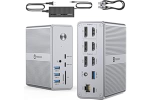 TobenONE DisplayLink Docking Station Triple Monitor with 120W Power Adapter, Triple 4K Display for MacBook Pro/Air, Thunderbolt 4/3, USB-C Windows(3X HDMI, 3X DisplayPort, 2xUSB-C, 4xUSB 3.2, SD/TF)