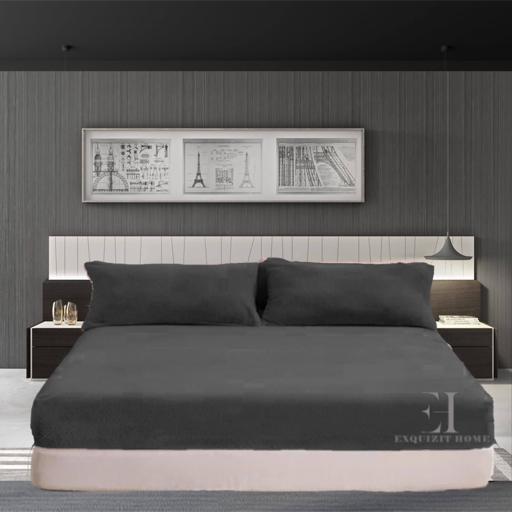 EXQUIZIT HOME® Teddy Fleece Pillowcase Pair – Super Soft Cosy Warm Teddy Bear Fleece Pillow Covers, Snuggly & Durable, 50 x 75 cm (Charcoal)