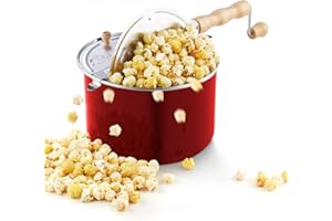 Cook N Home Stovetop Popcorn Popper with Crank, 6-Quart Aluminum Popcorn Pot, Red