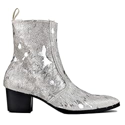 OSSTONE Men Chelsea Ankle Boots Leather Pony Hair