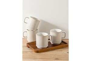 Seyatoo Coffee Mugs Set of 4, Ceramic Ribbed Coffee Mug, Tea Coffee Cups Set with Handle, Porcelain Mug for Americano, Latte,