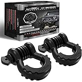 AUTMATCH D Ring Shackle 3/4" Shackles (2 Pack) 41,887Ibs Break Strength, Clevis Shackle with 7/8" Screw Pin and Shackle Isolator Washer Kit for Tow Strap Winch Off Road Vehicle Recovery, Frosted Black