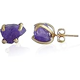 Handmade Raw Gemstone Stud Earrings 18K Gold Plated Birthstone Hypoallergenic Crystal Jewelry by TheGlamHarbor (amethyst)