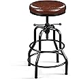 Yaheetech Industrial Bar Stool Vintage Counter Height Adjustable Metal Kitchen Stool with Round Faux Leather Seat 21.5-28 Inch Tall Brown, 1PCS