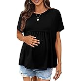 Tankaneo Womens Maternity Tops Summer Batwing Short Sleeve Casual T Shirts Oversized Pleated Pregnancy Clothes