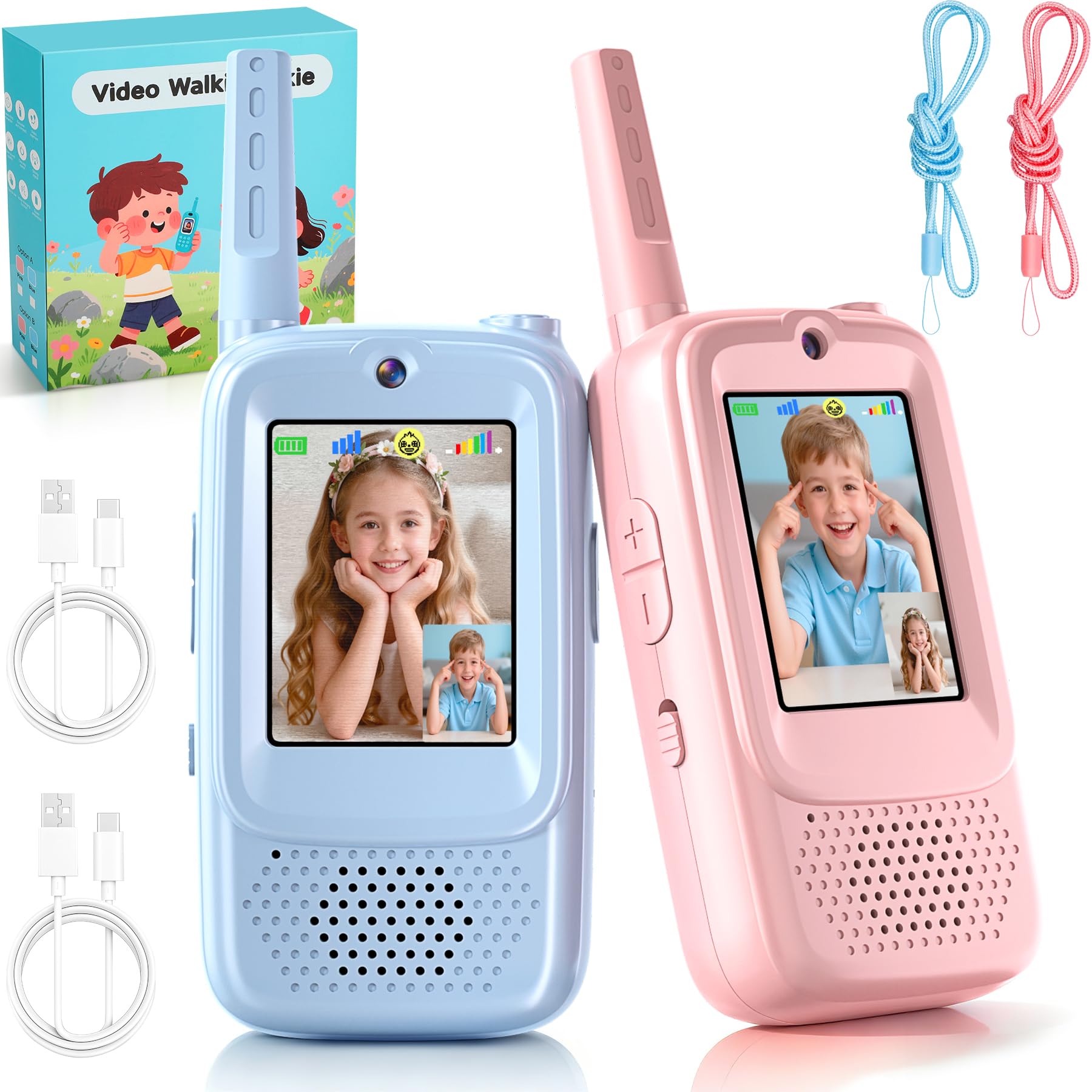 Pourbibi Video Walkie Talkies for Kids, Rechargeable Walkie Talkies, 1300 Feet Range with 4 Voice Effects,Christmas Birthday Gifts for Kids, Outside, Camping for Boys Girls Ages 3-12 High-Performance