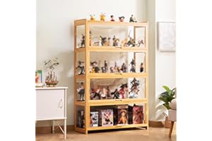 YangAera Display Case with Acrylic Cabinet Door 35.4x13.4x55.1in Flip Door Display Cabinet Curio Cabinet Glass Display Shelf Bamboo Storage Cabinet Easy to Install (Wood Color)