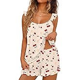 Ekouaer Pajama for Women Set 2 Piece Lightweight Summer Pajamas Soft Sexy Lingerie Ruffle Cami and Shorts Bridal Pj