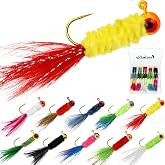 Dovesun Crappie Jigs, Jig Heads with Feather Hand-Tied Marabou Jigs Ice | Fly Fishing Lures 10 Colors 1/32oz 1/16oz 1/8oz Fishing Hair Jigs for Panfish Sunfish Walleye 20-40pcs