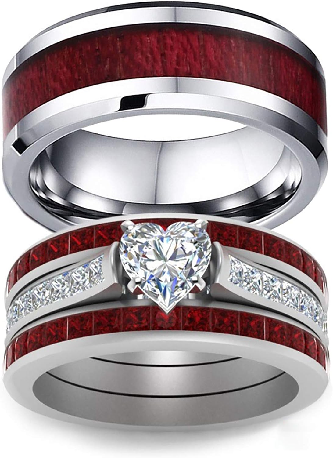 Wedding rings Amazon.com: Couple Ring Wood Grain Titanium Steel Heart Three Layer
