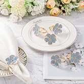 Lewondr Napkin Rings 6 Pack Flower Napkin Holders Dinner Tables Rings Blue | Elegant Ornament Table Setting Decoration for Wedding, Christmas, Thanksgiving, Birthday, Holiday, Party