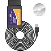 CERRXIAN ELM327 OBD2 USB Adapter OBD2 to USB Scanner Adapter OBDII Diagnostic Cable OBDii Scanner Code Reader Auto Car Professional OBDII Scan Tool with CD-ROM 1.5M/ 5FT