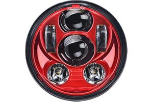 Lusgwufad 5-3/4 5.75 inch LED Motorcycle Headlight Compatible with Harley Davidson Sportster Dyna Low Rider Street Bob lron 883 1200 Softail Wide Glide Triple Headlamp,Red