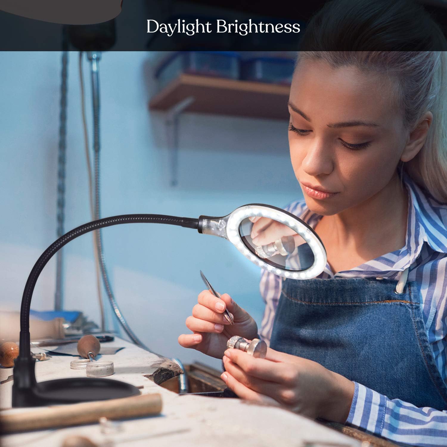 Brightech LightView Pro Flex 2 in 1: 2.25x Magnifier with Bright LED Light - Magnifying Glass Lamp with Base Stand & Clamp - for Reading, Painting, Sewing & Needle Crafts, Puzzle & Hobby Fans: Home Improvement