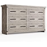 Farmhouse 6 Drawer Dresser for Bedroom, 55” Rustic Wood Chest of Drawers,Easy Pull Handles for Storage Clothes,Vintage Storag