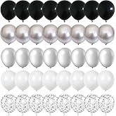Black and Silver Balloons 60 Packs 12 Inch | Chrome Metallic Silver Confetti Balloons, Black White Silver Balloon for Halloween Wedding Engagement Birthday Decorations