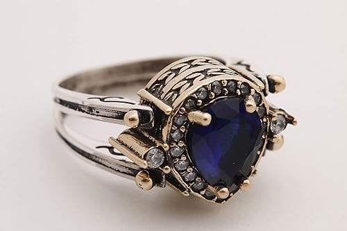 Amazon Com Turkish Handmade Special Design Jewelry Reversible Drop Shape Pear Cut Shiny Sapphire Topaz 925 Sterling Silver Ring Handmade