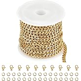 Jabogrii 16.4 Feet Gold Chain for Jewelry Making Stainless Steel Jewelry Making Chains Curb Cuban DIY Necklace Bracelet Flat Chain Findings