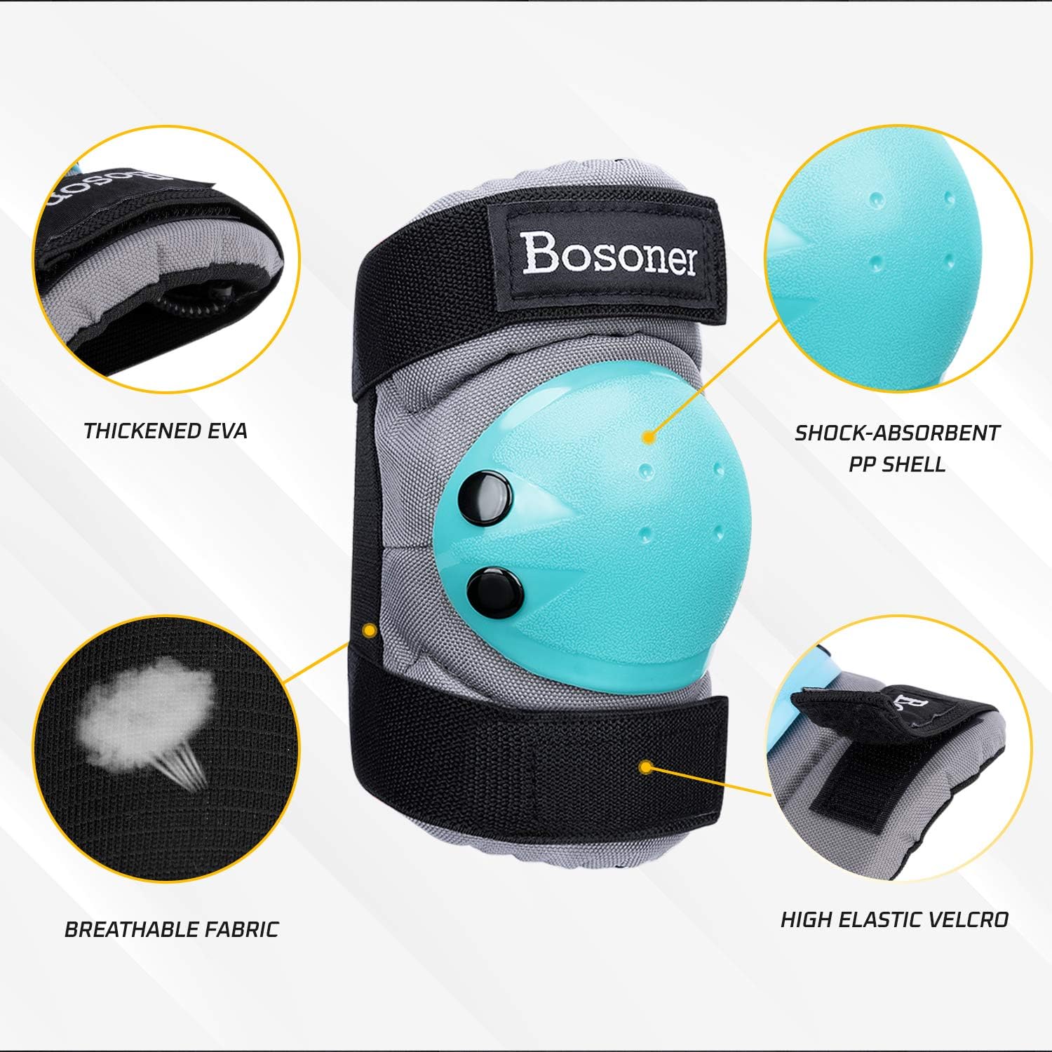 BOSONER Adult/Child Knee Pads Elbow Pads Guards Protective Gear Set for Cycling Bike Skateboarding Inline Roller Skating Bicycle Scooter, Wrist Guards Youth Kids Adults for Multi-Sports Outdoor : Sports & Outdoors