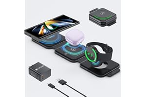 Wireless Charger for Samsung,RELAXYO Foldable 3 in 1 Fast Wireless Charging Pad Travel Station Compatible with S24 Ultra/S24+/S24/Flip/S23 Ultra/S22+/S21,Galaxy Watch 6/5 Pro/4/3/Active/LTE,Buds+