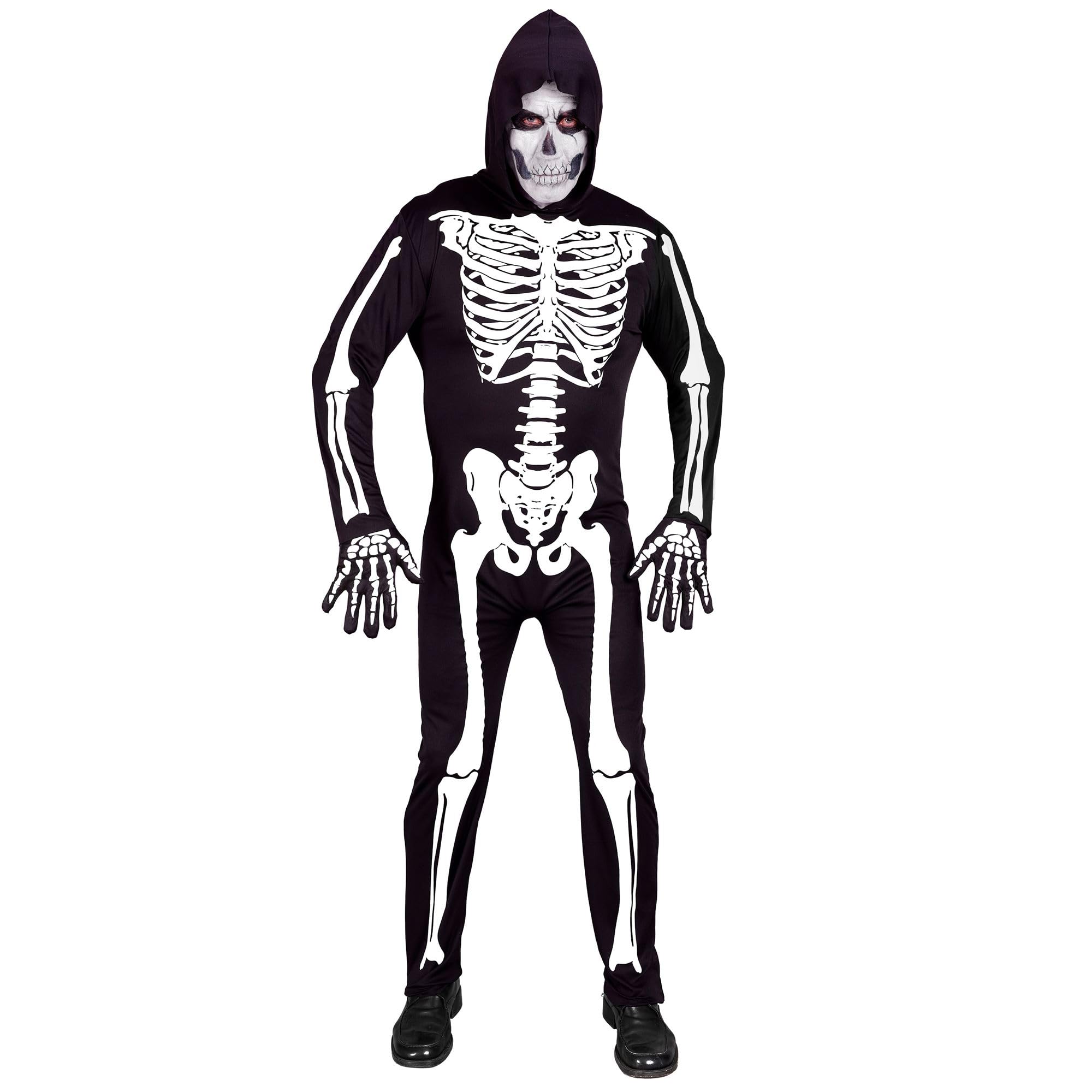 Widmann - Costume Skeleton Jumpsuit with Hood Neon Glow Under UV Light Halloween Fancy Dress