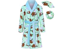 Funnycokid Girls Robe with Matching Sleep Mask Scrunchie for Kids 6-13 Years