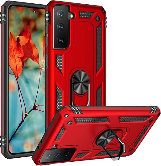 Amazon Com Dretal Galaxy S21 5g Case Military Grade Shockproof Protective Case Cover With Rotating Holder Kickstand For Samsung Galaxy S21 5g Js Red