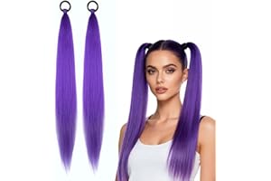 Goswar 2 Pack Purple Ponytail Extension with Elastic Tie, 26 Inch Purple Hair Extensions for Braids
