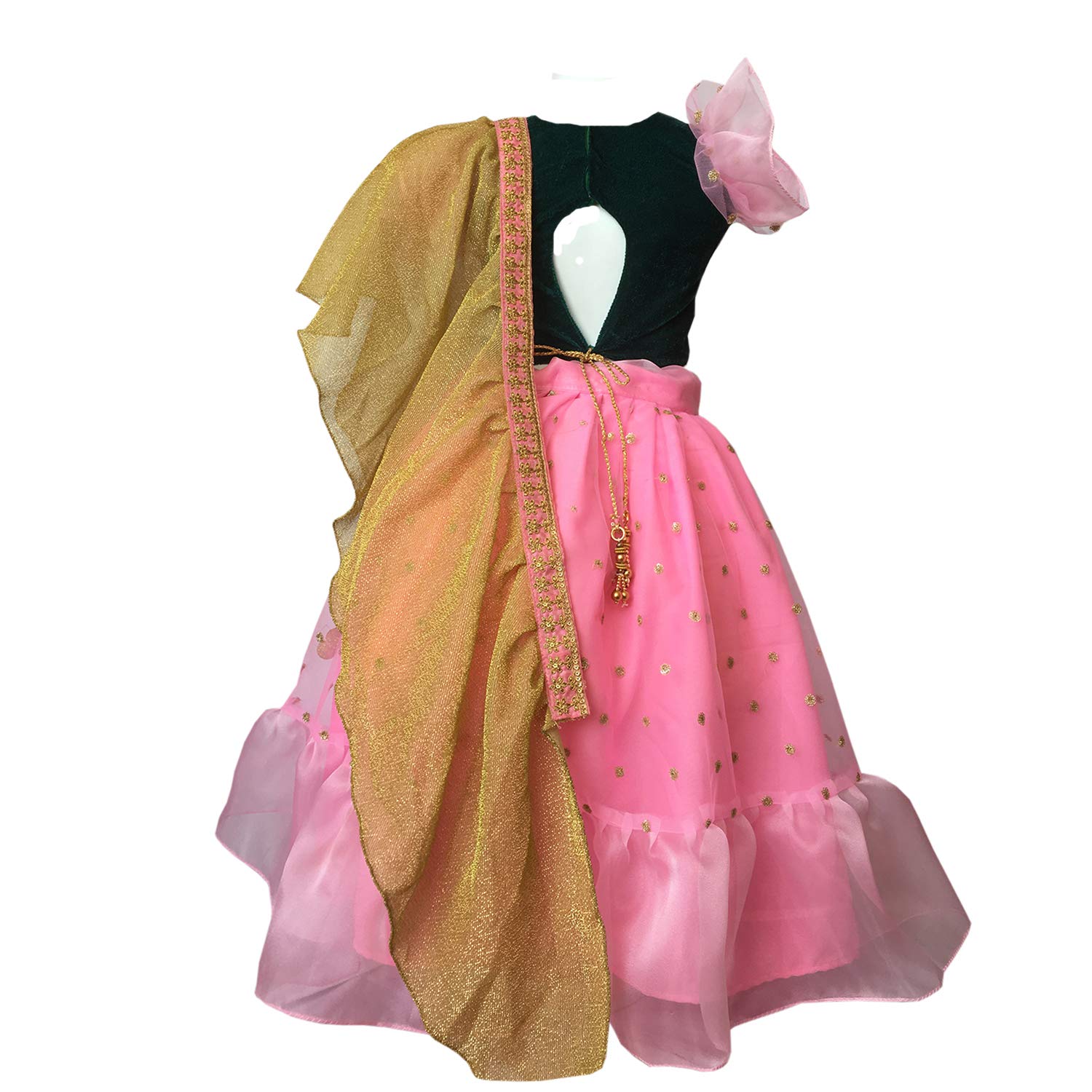 aglare girl's brocade and georgette fully stitched lehenga choli