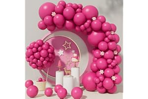 BONROPIN Hot Pink Balloons 110Pcs Hot Pink Balloon Garland Arch Kit 5/10/12/18 Inch Matte Latex Hot Magenta Balloons Different Sizes as Baby Shower Birthday Wedding Bridal Princess Theme Party Decorations