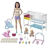 Barbie Skipper Babysitters Inc Dolls & Playset, Nap 'n Nurture Nursery, Skipper Doll, Baby Doll, Crib & 10+ Accessories, Working Toy Bouncer